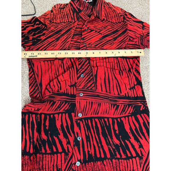 CHICO'S TRAVELERS RED/BLACK DRESS SZ 1 (LG) button up slinky spandex knee length - Picture 7 of 7